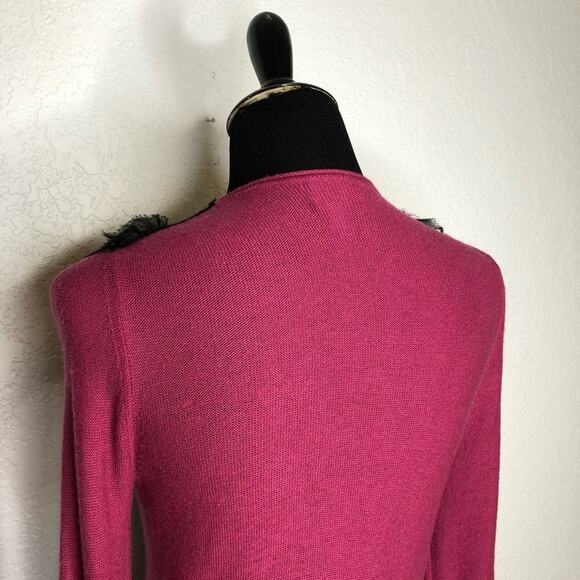 Tracy Reese New York dark pink black ruffle trim belted cardigan size Small - Picture 9 of 16